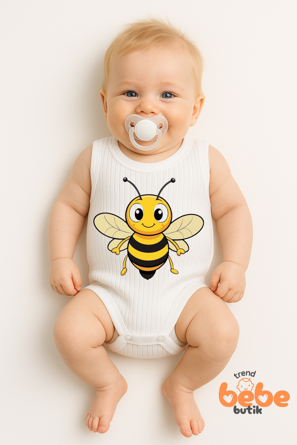 Arı Baskılı Bebek Zıbın Body – %100 Pamuk Çıtçıtlı Atlet Body | 6-36 Ay Unisex Bebek Tulum 36 AY