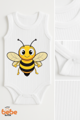 Arı Baskılı Bebek Zıbın Body – %100 Pamuk Çıtçıtlı Atlet Body | 6-36 Ay Unisex Bebek Tulum