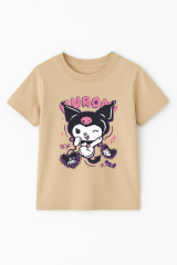 Kuromi Karakter Baskılı Kız Çocuk Tişört Moda Renkli Pamuklu Yazlık Günlük Tshirt Basic Kısa Kollu Bej 13-14 Yaş