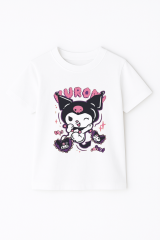Kuromi Karakter Baskılı Kız Çocuk Tişört Moda Renkli Pamuklu Yazlık Günlük Tshirt Basic Kısa Kollu Beyaz 5-6 Yaş