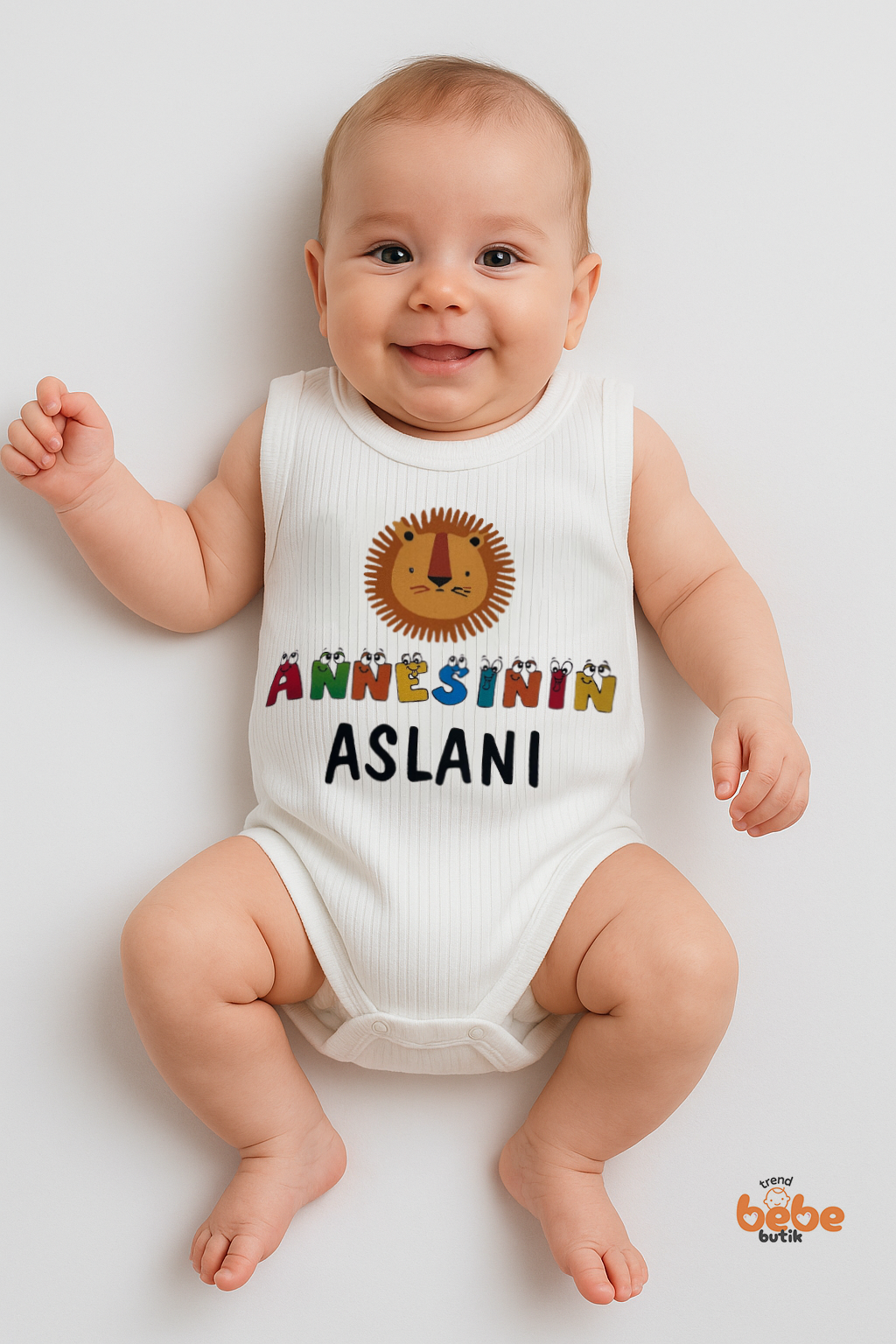 Annesinin Aslanı Yazılı Bebek Çıtçıtlı Zıbın Body | 6-36 Ay | %100 Pamuk Yazlık Atlet Tulum 36 AY