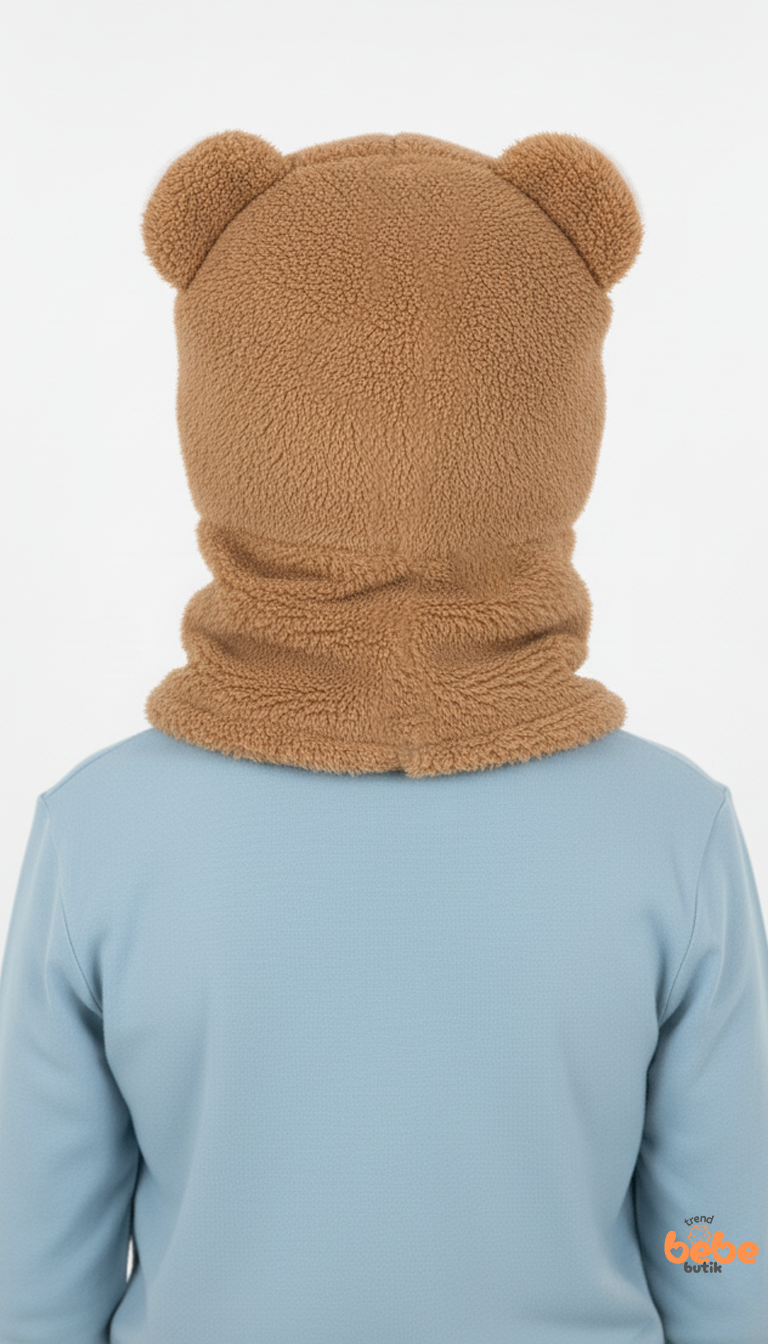 Erkek Çocuk Kulaklı Bere Boyunluk Takım Polar Kumaşlı Süper Hero Desenli Kışlık Şapka & Atkı 3-12Yaş