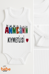 Annesinin Kıymetlisi Yazılı Unisex Bebek Çıtçıtlı Zıbın Body 6-36 Ay %100 Pamuk Yazlık Atlet Tulum 36 AY