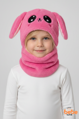 Kız Çocuk Kulaklı Bere Boyunluk Takım – Sevimli Tavşan Desenli Polar Kışlık Şapka & Atkı, 3-12 Yaş