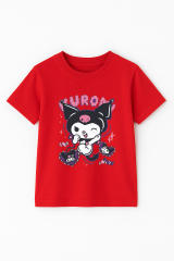 Kuromi Karakter Baskılı Kız Çocuk Tişört Moda Renkli Pamuklu Yazlık Günlük Tshirt Basic Kısa Kollu Kırmızı 3-4 Yaş