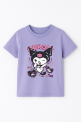 Kuromi Karakter Baskılı Kız Çocuk Tişört Moda Renkli Pamuklu Yazlık Günlük Tshirt Basic Kısa Kollu Lila 3-4 Yaş