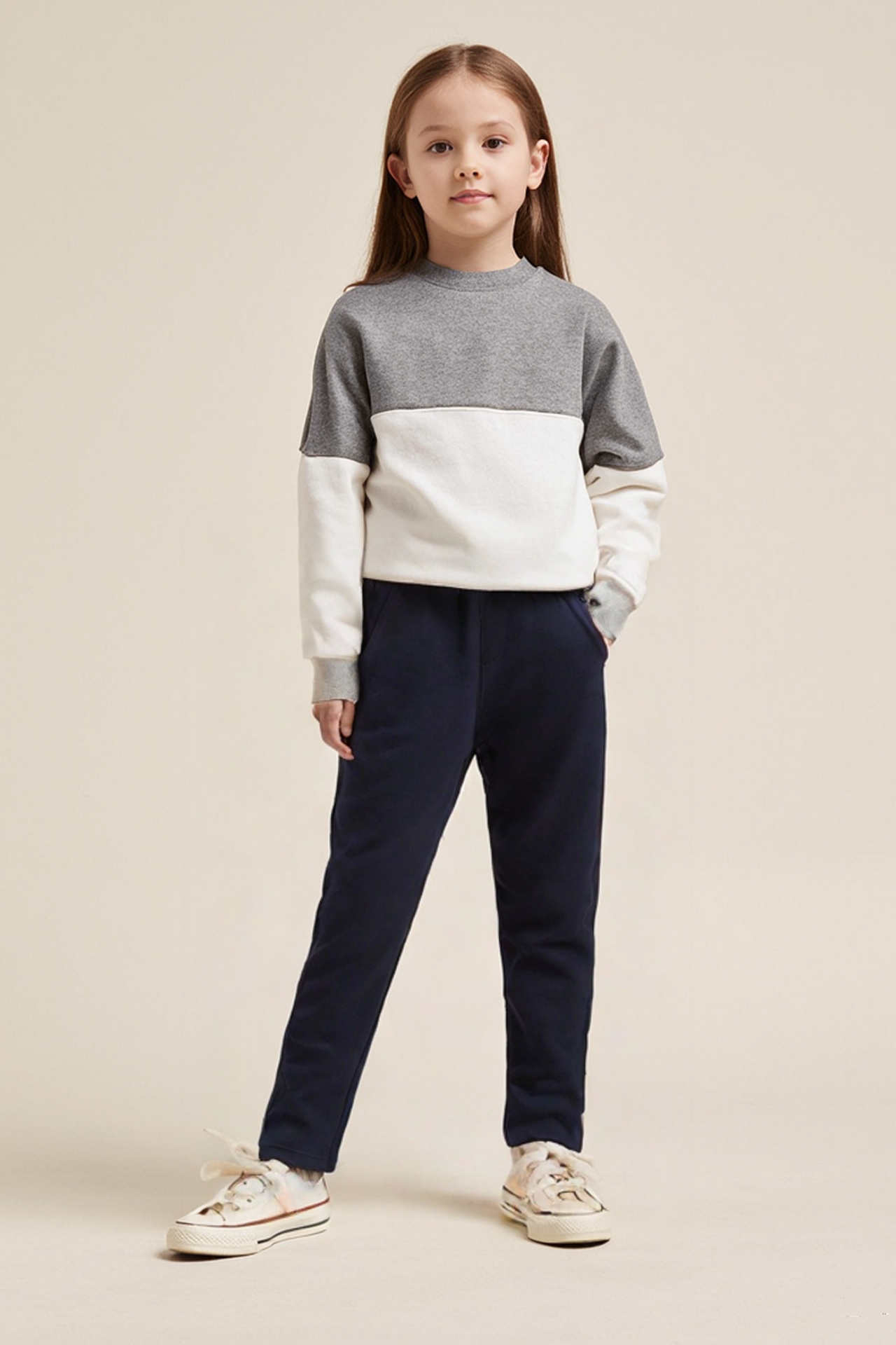 Kız Çocuk Keten Eşofman Altı Rahat ve Şık Lastikli Pantolon Günlük, Okul ve Spor İçin Yumuşak Kumaş LACİVERT - 6-7 Yaş