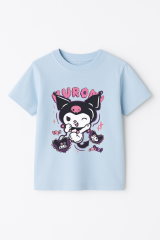 Kuromi Karakter Baskılı Kız Çocuk Tişört Moda Renkli Pamuklu Yazlık Günlük Tshirt Basic Kısa Kollu Açık Mavi 7-8 Yaş