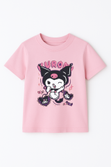 Kuromi Karakter Baskılı Kız Çocuk Tişört Moda Renkli Pamuklu Yazlık Günlük Tshirt Basic Kısa Kollu Pembe 5-6 Yaş