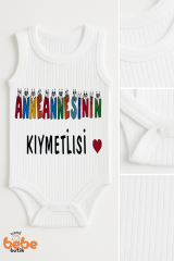 Anneannesinin Kıymetlisi Yazılı %100 Pamuklu Ribana Tulum Body Zıbın Çıtçıtlı 6–36 Ay Unisex 24 AY