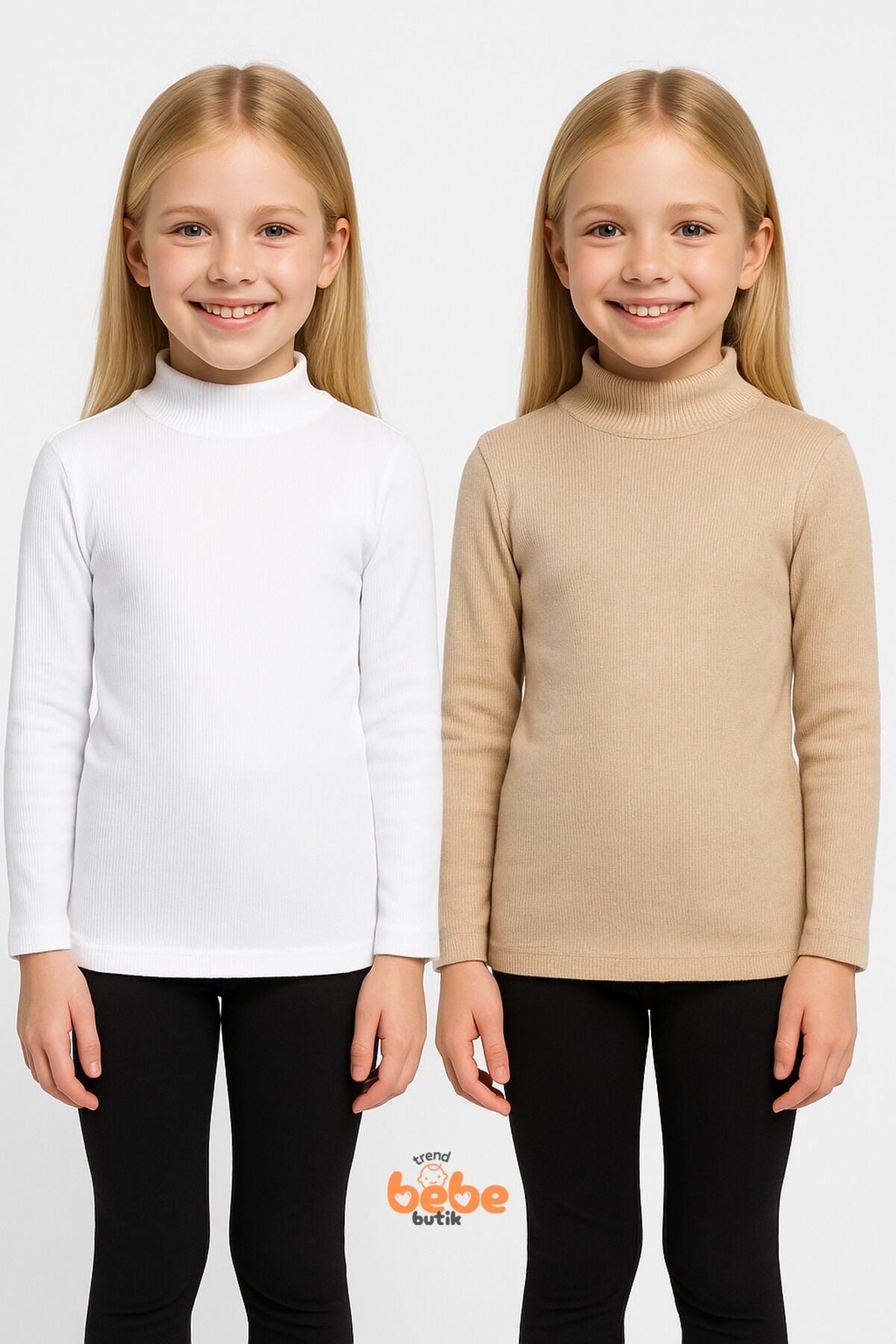 Kız Çocuk 2’li Kombin Uzun Kollu Yarım Boğazlı Kaşkorse Basic Body Esnek Kumaş Okul Günlük Body