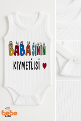 Babasının Kıymetlisi Yazılı %100 Pamuklu Ribana Çıtçıtlı Zıbın Body | 6-36 Ay Bebek Tulum 36 AY