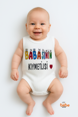 Babasının Kıymetlisi Yazılı %100 Pamuklu Ribana Çıtçıtlı Zıbın Body | 6-36 Ay Bebek Tulum 36 AY