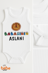 Babasının Aslanı Yazılı %100 Pamuklu Ribana Çıtçıtlı Bebek Zıbın Body 6-36 Ay Unisex Tulum 36 AY