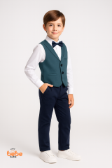 Erkek Çocuk 4’lü Takım Elbise Seti Yelek, Gömlek,Pantolon ve Papyon Düğün,Bayram, Özel Gün Kıyafeti 10 YAŞ
