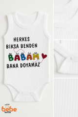 Babam Bana Doyamaz Yazılı %100 Pamuklu Ribana Çıtçıtlı Zıbın Body 6-36 Ay Unisex Bebek Tulum 36 AY
