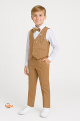 Erkek Çocuk Smokin Takım Elbise Lacivert Çizgili Yelekli, Papyonlu Özel Gün Kıyafeti Düğün,Bayramlık 5 YAŞ