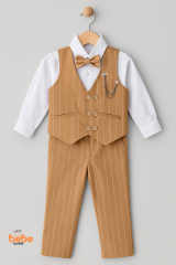 Erkek Çocuk Smokin Takım Elbise Lacivert Çizgili Yelekli, Papyonlu Özel Gün Kıyafeti Düğün,Bayramlık 9 YAŞ