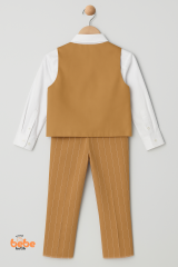 Erkek Çocuk Smokin Takım Elbise Lacivert Çizgili Yelekli, Papyonlu Özel Gün Kıyafeti Düğün,Bayramlık 9 YAŞ