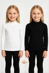 Kız Çocuk 2’li Kombin Uzun Kollu Yarım Boğazlı Kaşkorse Basic Body Esnek Kumaş Okul Günlük Body