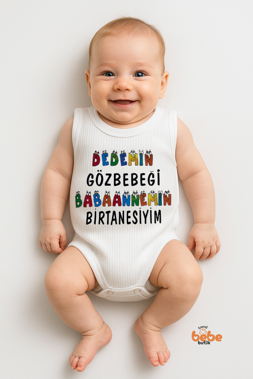 Dedemin Gözbebeği Babaannemin Birtanesiyim Yazılı Pamuklu Ribana Çıtçıtlı Zıbın Body Bebek Tulum 36 AY