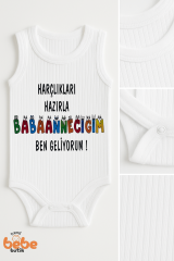 Harçlıkları Hazırla Babaanneciğim Ben Geliyorum Yazılı Pamuklu Ribana Çıtçıtlı Zıbın Body Bebe Tulum 36 AY