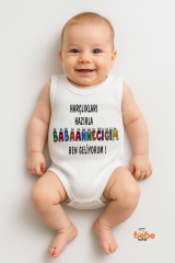 Harçlıkları Hazırla Babaanneciğim Ben Geliyorum Yazılı Pamuklu Ribana Çıtçıtlı Zıbın Body Bebe Tulum 36 AY