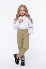 Kız Çocuk Lastikli Ribana Bel Kanvas Çocuk Pantolonu Okul Pantolon