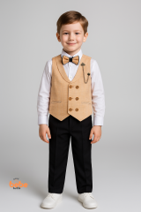 Erkek Çocuk Yelekli Takım Elbise Papyonlu 4’lüSet Gömlek,Pantolon,Yelek Düğün,Sünnet,Bayramlık Takım 10 YAŞ