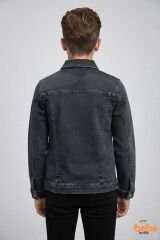 Erkek Çocuk Kot Ceket Jean Mont Rahat Kalıp 9-15 Yaş Günlük Okul Ceketi Mevsimlik Denim Ceket Gri 15 YAŞ