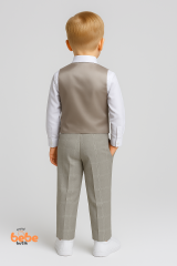 Erkek Çocuk Yelekli Takım Elbise Gri Ekoseli Papyonlu 4’lü Set Düğün, Sünnet, Bayram Kıyafeti 3 YAŞ
