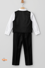 Erkek Çocuk Smokin Takım Elbise Yelekli, Papyonlu, Zincir Detaylı 3’lü Set Gömlek, Pantolon,Yelek 3 YAŞ