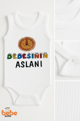 Dedesi'nin Aslanı Baskılı Çıtçıtlı Ribana Bebek Zıbını | %100 Pamuk Body Tulum | 6-36 Ay 36 AY