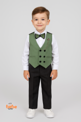 Erkek Çocuk Smokin Takım Elbise Yelekli, Papyonlu, Zincir Detaylı 4’lü Set Gömlek, Pantolon,Yelek 4 YAŞ