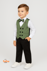 Erkek Çocuk Smokin Takım Elbise Yelekli, Papyonlu, Zincir Detaylı 4’lü Set Gömlek, Pantolon,Yelek 4 YAŞ