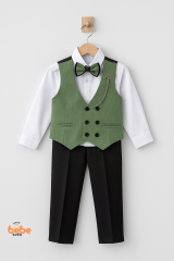 Erkek Çocuk Smokin Takım Elbise Yelekli, Papyonlu, Zincir Detaylı 4’lü Set Gömlek, Pantolon,Yelek 4 YAŞ