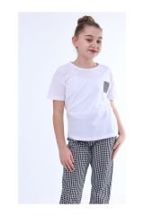 Ekose Desenli Kız Çocuk Pijama Takımı 2'Li Alt Üst Eşofman Takımı Günlük ve Ev Giyim Kısa Kollu SİYAH - 14 YAŞ