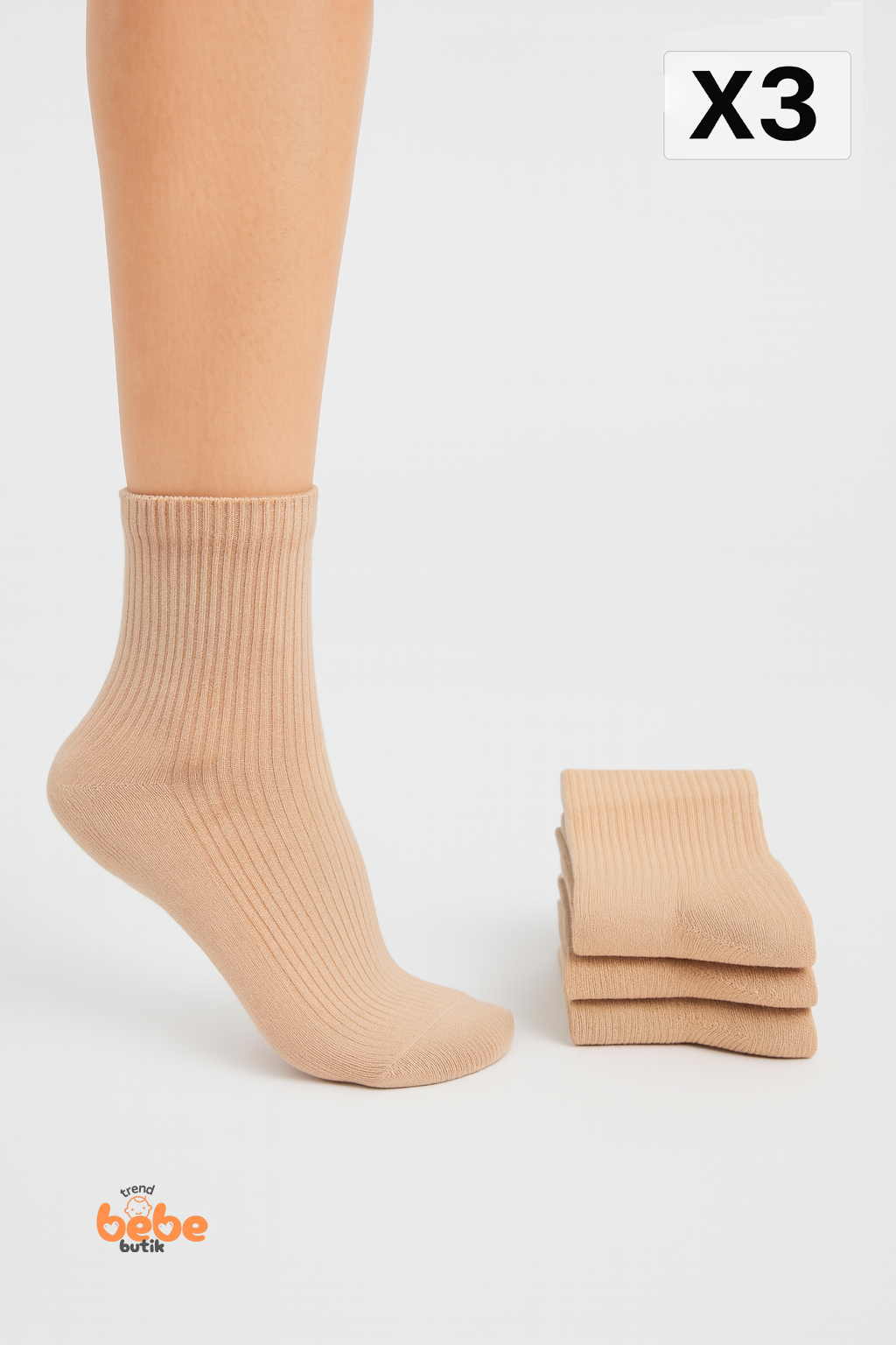 Kadın Çorap 3’lü Paket Kısa Soket Pamuklu Ribana Günlük Rahat Çorap Patik Çorap