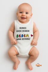 Herkes Bıksa Benden Dedem Bana Doyamaz Yazılı Pamuklu Ribana Çıtçıtlı Zıbın Body Unisex Bebek Tulum 36 AY
