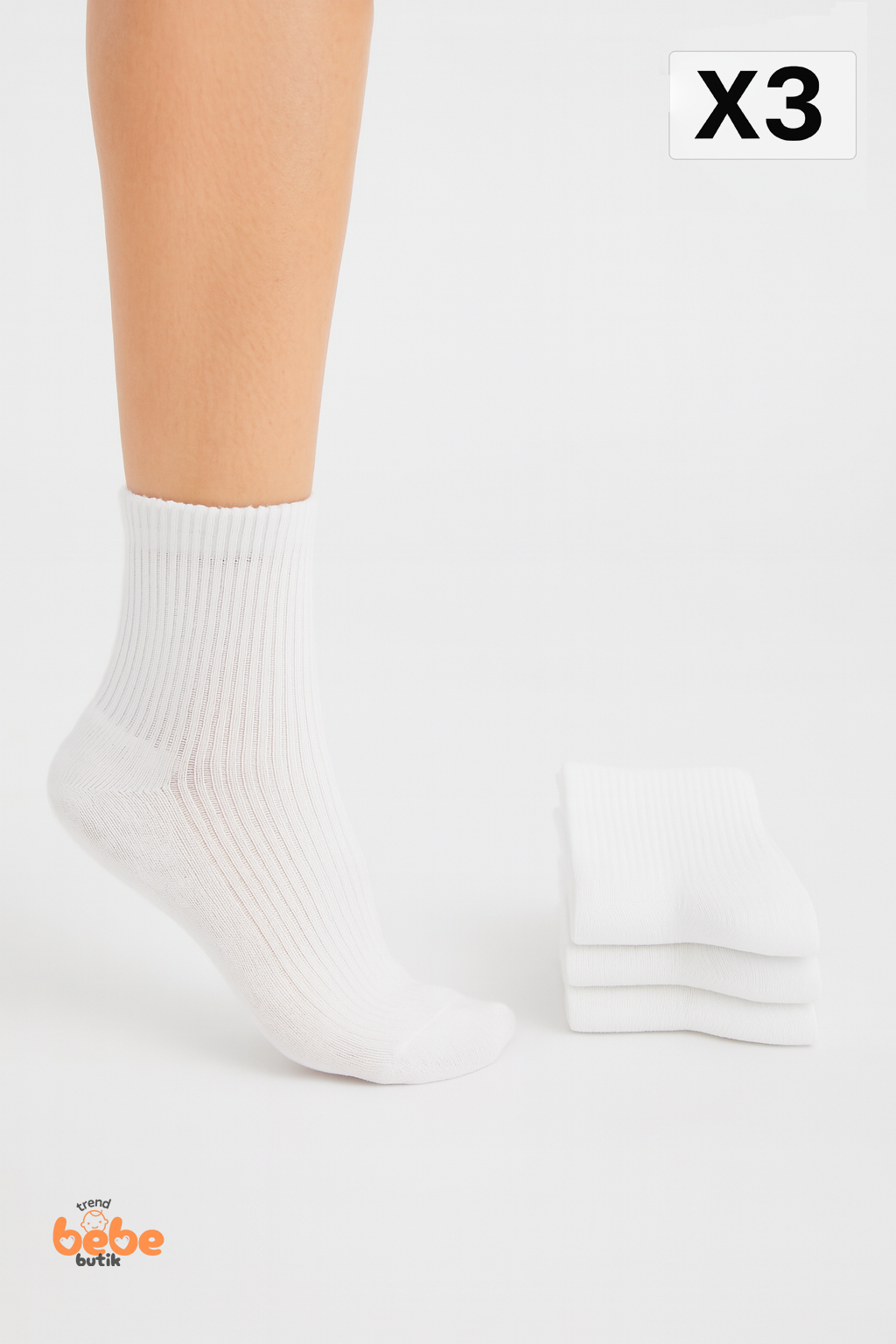 Kadın Çorap 3’lü Paket Kısa Soket Pamuklu Ribana Günlük Rahat Çorap Patik Çorap