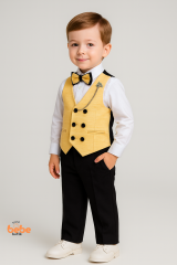 Erkek Çocuk Smokin Takım Elbise Yelekli, Papyonlu, Zincir Detaylı 3’lü Set Gömlek, Pantolon,Yelek 4 YAŞ