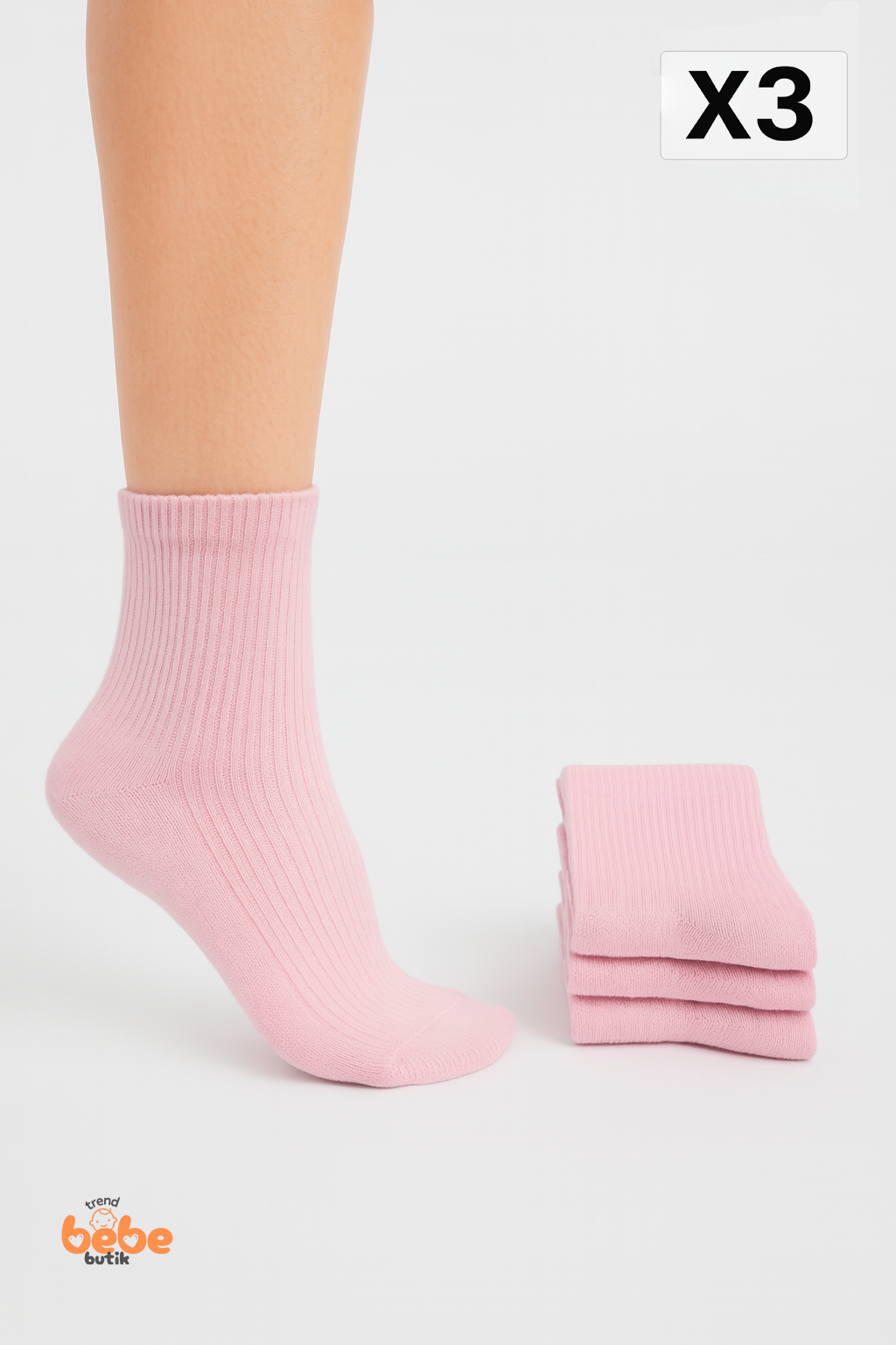 Kadın Çorap 3’lü Paket Kısa Soket Pamuklu Ribana Günlük Rahat Çorap Patik Çorap
