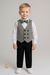 Çocuk Smokin Yelekli Takım Elbise Papyonlu 4’lü Set (Gömlek,Pantolon,Yelek) Düğün,Sünnet,Bayramlık 3 YAŞ