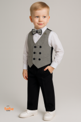 Çocuk Smokin Yelekli Takım Elbise Papyonlu 4’lü Set (Gömlek,Pantolon,Yelek) Düğün,Sünnet,Bayramlık 2 Yaş