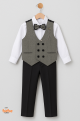 Çocuk Smokin Yelekli Takım Elbise Papyonlu 4’lü Set (Gömlek,Pantolon,Yelek) Düğün,Sünnet,Bayramlık 3 YAŞ