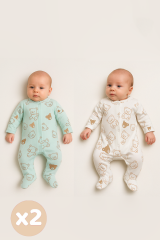 2'li Bebek Tulum Zıbın Takımı | Pamuklu Uzun Kollu Ayaklı Tulum | Unisex Yenidoğan Set 0-1 Ay