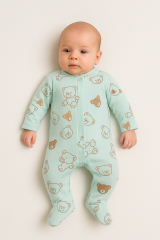 2'li Bebek Tulum Zıbın Takımı | Pamuklu Uzun Kollu Ayaklı Tulum | Unisex Yenidoğan Set