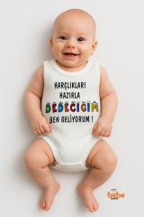 Harçlıkları Hazırla Dedeciğim Ben Geliyorum Yazılı Pamuklu Ribana Çıtçıtlı Zıbın Body Bebek Tulum 36 AY