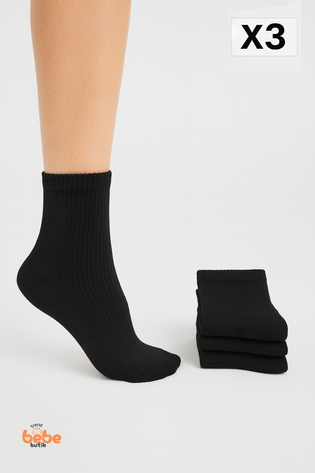 Kadın Çorap 3’lü Paket Kısa Soket Pamuklu Ribana Günlük Rahat Çorap Patik Çorap
