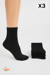 Kadın Çorap 3’lü Paket Kısa Soket Pamuklu Ribana Günlük Rahat Çorap Patik Çorap